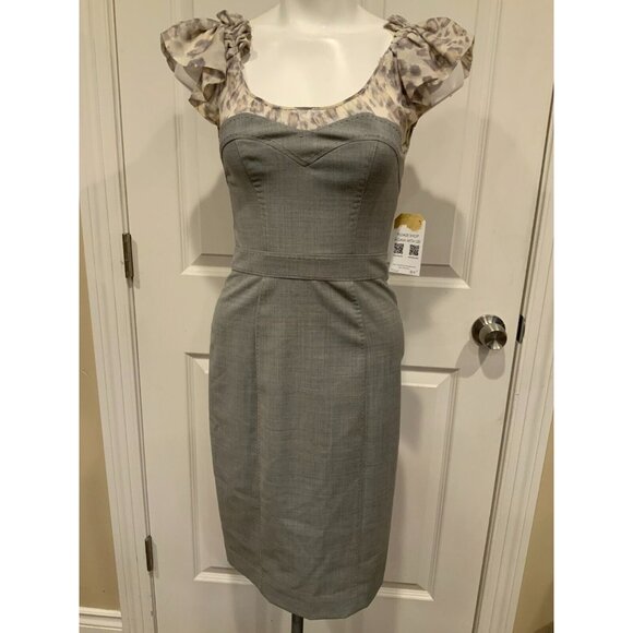 Rebecca Taylor Gray Sweetheart Dress W/ Leopard Print Blouse, Size 0 (US) - Picture 1 of 8